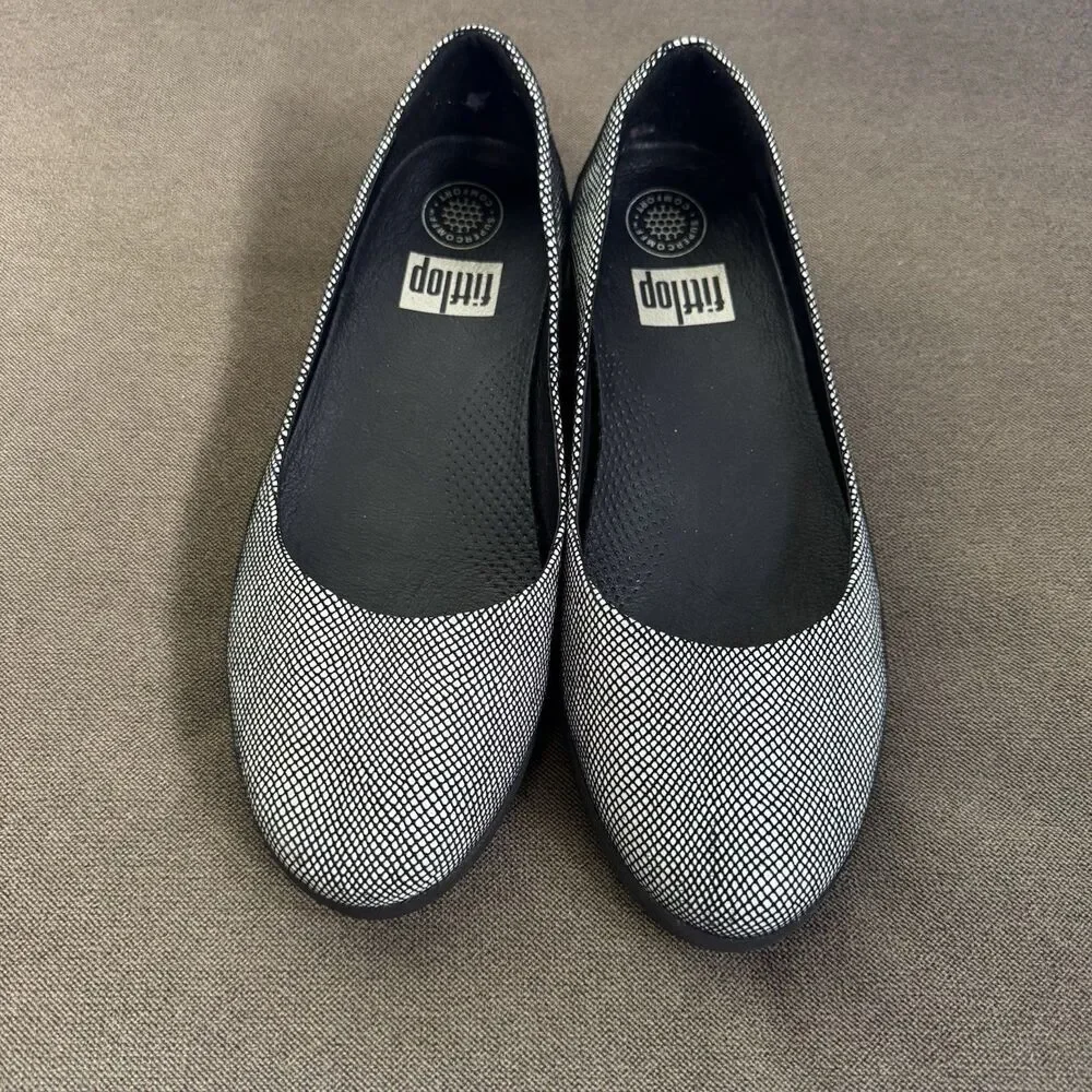 FitFlop Super Ballerina Ballet Flats Black Foil Comfort Slip On Womens 6.5 - Picture 8 of 9